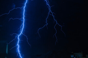 Massive Lightning Bolt Illuminating Night Sky
