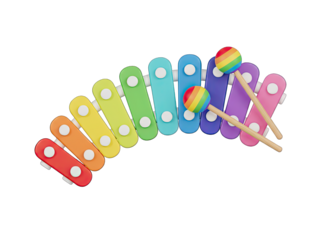Colorful Toy Xylophone With Rainbow Colored Keys and Matching Mallets Isolated on a Black Background