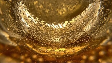 Rich golden liquid swirling and splashing in macro, elegant slow motion.