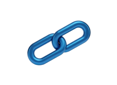 Glossy Blue Interlocking Chain Link Icon on Transparent Background Representing Connection and Strength