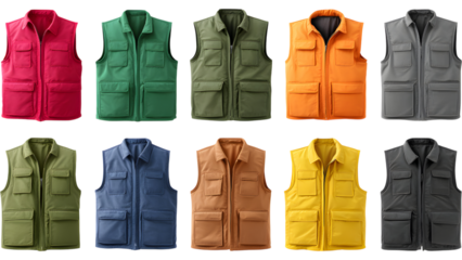 set of colorful Vests