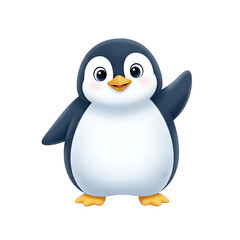 Obraz premium Cute Cartoon Penguin Waving Hello Isolated On Transparent Background With Soft Highlights And A Cheerful Expression