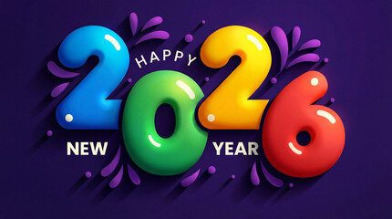 Happy New Year 2026 with Inflatable Balloon Numbers on Dark Background. 3D Party Design.

