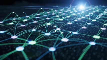 Abstract visualization of a complex data network with glowing connections and nodes. Futuristic concept for internet technology, artificial intelligence or global communication systems - Powered by Adobe