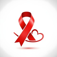 HIV/AIDS awareness,Minimal flat vector icon of a red ribbon with subtle heart outline