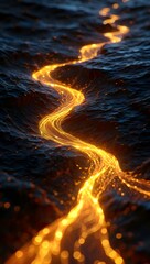 A glowing river flows through the dark water creating a mesmerizing visual effect