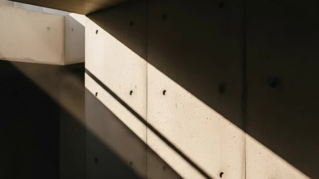 Time lapse sequence of sunlight and shadow moving across a concrete wall. Minimalist abstract background with geometric lines and brutalist architectural details for a banner