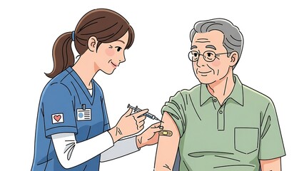 Nurse Administering Vaccine to Senior Man Illustration.