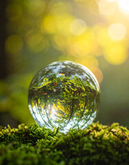 Glass orb with leaf reflections, Generated image	