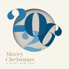 Elegant 2026 Happy New Year and Merry Christmas greeting card. This elegant 2026 card features a stylish design perfect for the holiday season to wish a Happy New Year.