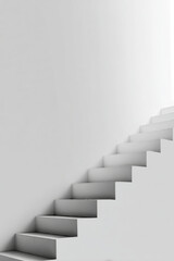 Fototapeta premium Minimalist staircase leading upwards against a clean white wall, showcasing modern architectural design and inviting atmosphere for creative spaces and inspiration