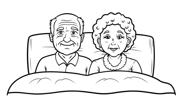 Senior couple sharing a cozy moment in bed in a loving illustration - Powered by Adobe