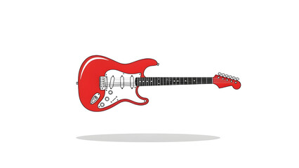 Classic red electric guitar vector icon for music hobby, entertainment, and rock band design isolated PNG with Transparent Background