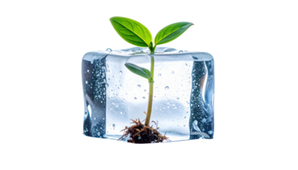  Fresh mint leaves are encased in a clear ice cube for a cold, natural herbal drink .