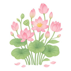 Pink Lotus Flowers and Leaves