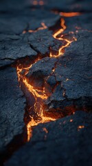 Fiery Crack - Molten Lava Flowing Through Dark, Cracked Earth, Dramatic Lighting.