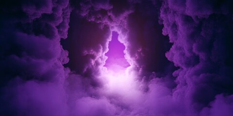 Ethereal Portal Surrounded by Mystical Fog with Explosive Violet Smoke Bursting into the Sky