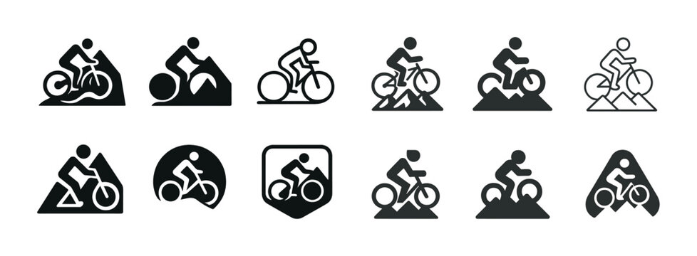 Cycling icon set: various styles in black and white