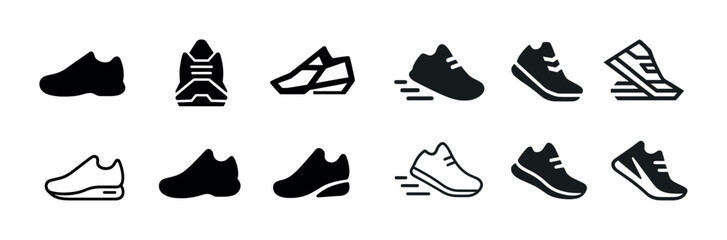 Fototapeta premium Set of various sneaker icons in outline and solid styles
