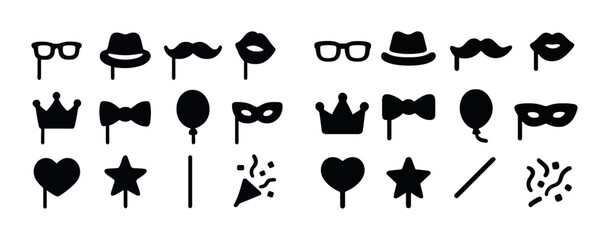 Set of party props and accessories silhouettes for celebrations and events