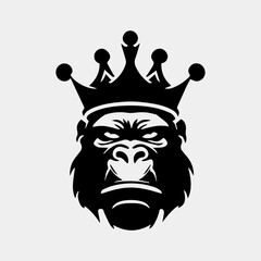 gorilla symbol with a crown logo design silhouette vector design