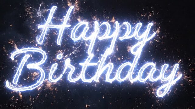 Electric sparks zap out happy birthday outline.