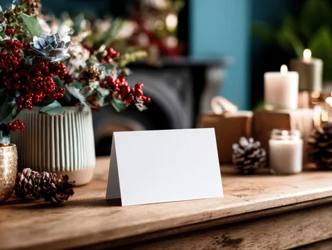 Christmas Card Mockup on Festive Mantelpiece