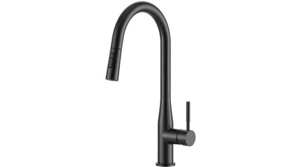 Isolated black kitchen faucet, pull-down sprayer, single handle, modern design, contemporary fixture