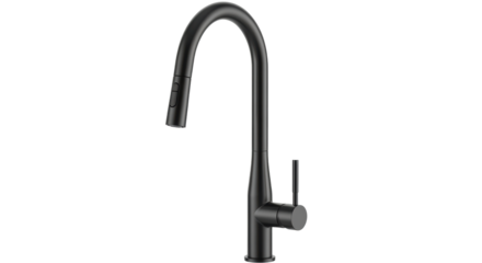 Isolated black kitchen faucet, pull-down sprayer, single handle, modern design, contemporary fixture
