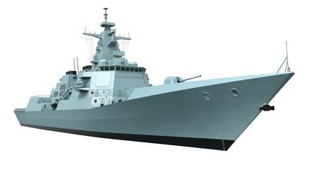 Isolated battleship modern warship ready for duty on the sea, military naval vessel