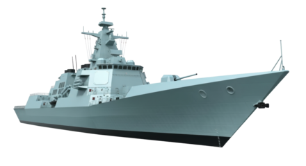 Isolated battleship modern warship ready for duty on the sea, military naval vessel