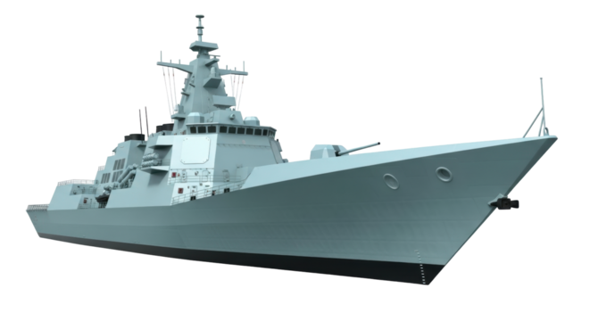 Isolated battleship modern warship ready for duty on the sea, military naval vessel