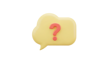 Isolated 3D speech bubble with question mark inside, problem solving and communication