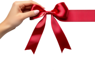 red ribbon bow tie with hand 