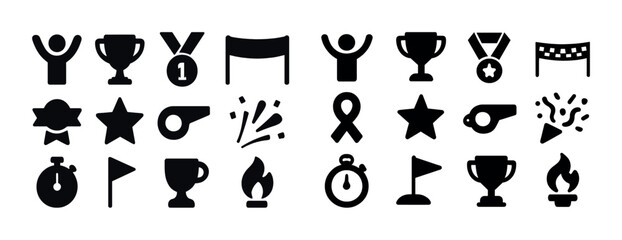 Simple black silhouette sports icons and symbols collection