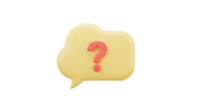Isolated 3D speech bubble with question mark inside, problem solving and communication