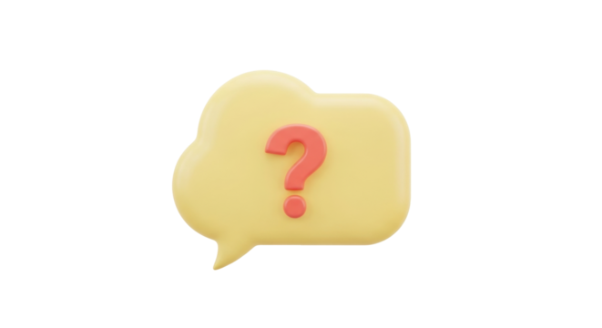 Isolated 3D speech bubble with question mark inside, problem solving and communication