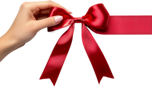 red ribbon bow tie with hand 