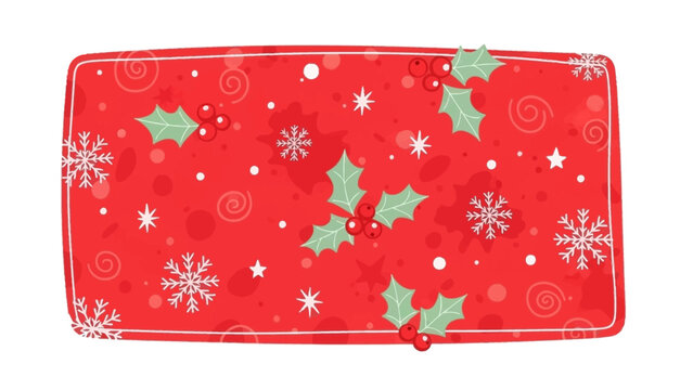 Festive Holly and Snowflake Pattern on a Red Background for Holiday Design