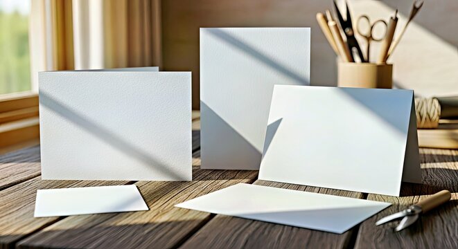 Blank Stationery Mockup with Art Brushes and Scissors Craft Concept