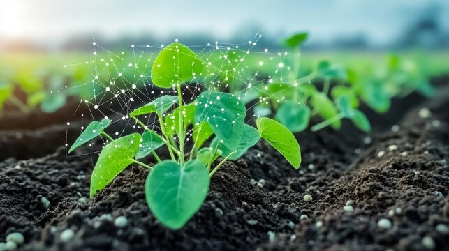 Innovative Technology in Agriculture Connecting Plants for Efficient Crop Management Solutions - Powered by Adobe