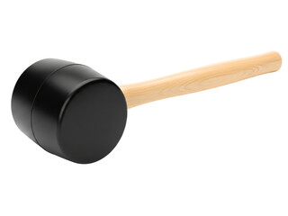 Black rubber mallet with wooden handle for construction and manual work on a transparent background
