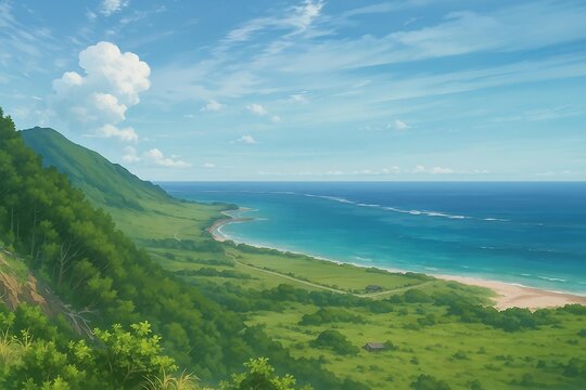 Japanese landscape, wallpaper 2000s Anime style