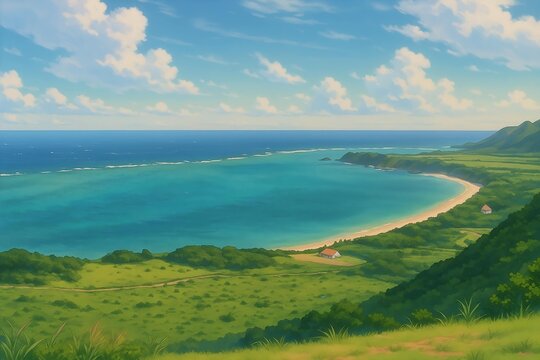 Japanese landscape, wallpaper 2000s Anime style