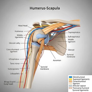 Anatomical Illustration of the Human Shoulder Joint and Muscles