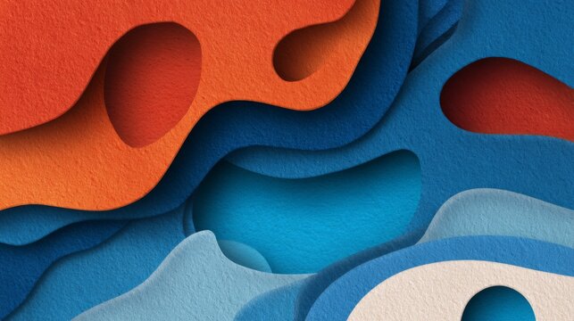 Abstract Layered Cutout Paper Style Design with Colorful Shapes in Red and Blue Tones