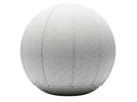 Grey fabric sitting ball chair with weighted base on a transparent background