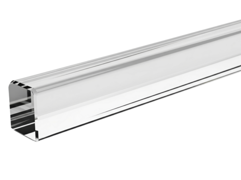 Aluminum profile channel with white diffuser cover for LED strip lights on a transparent background