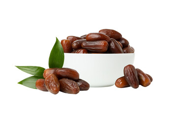 Dates are served in a bowl, perfect for Ramadan snacks, isolated, PNG