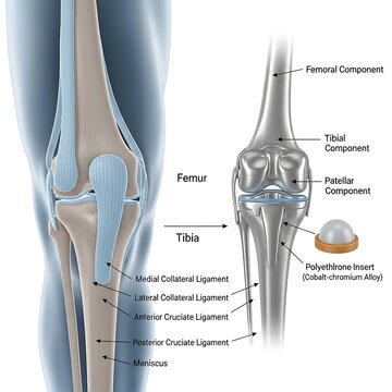 Knee Joint Anatomy and Total Knee Replacement Diagram